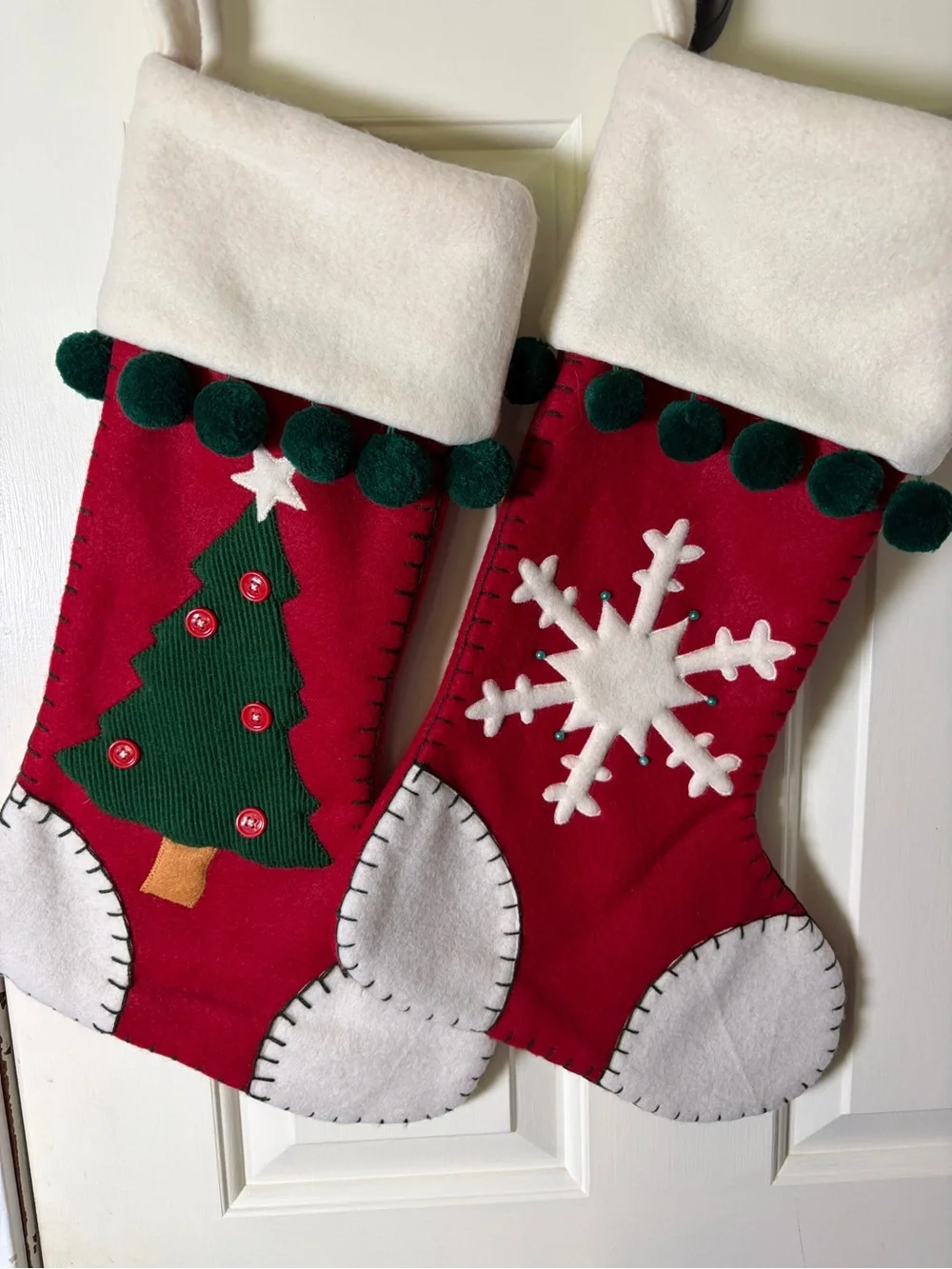 Holiday Red Felt Christmas Stockings with White Cuff (Set of 2)